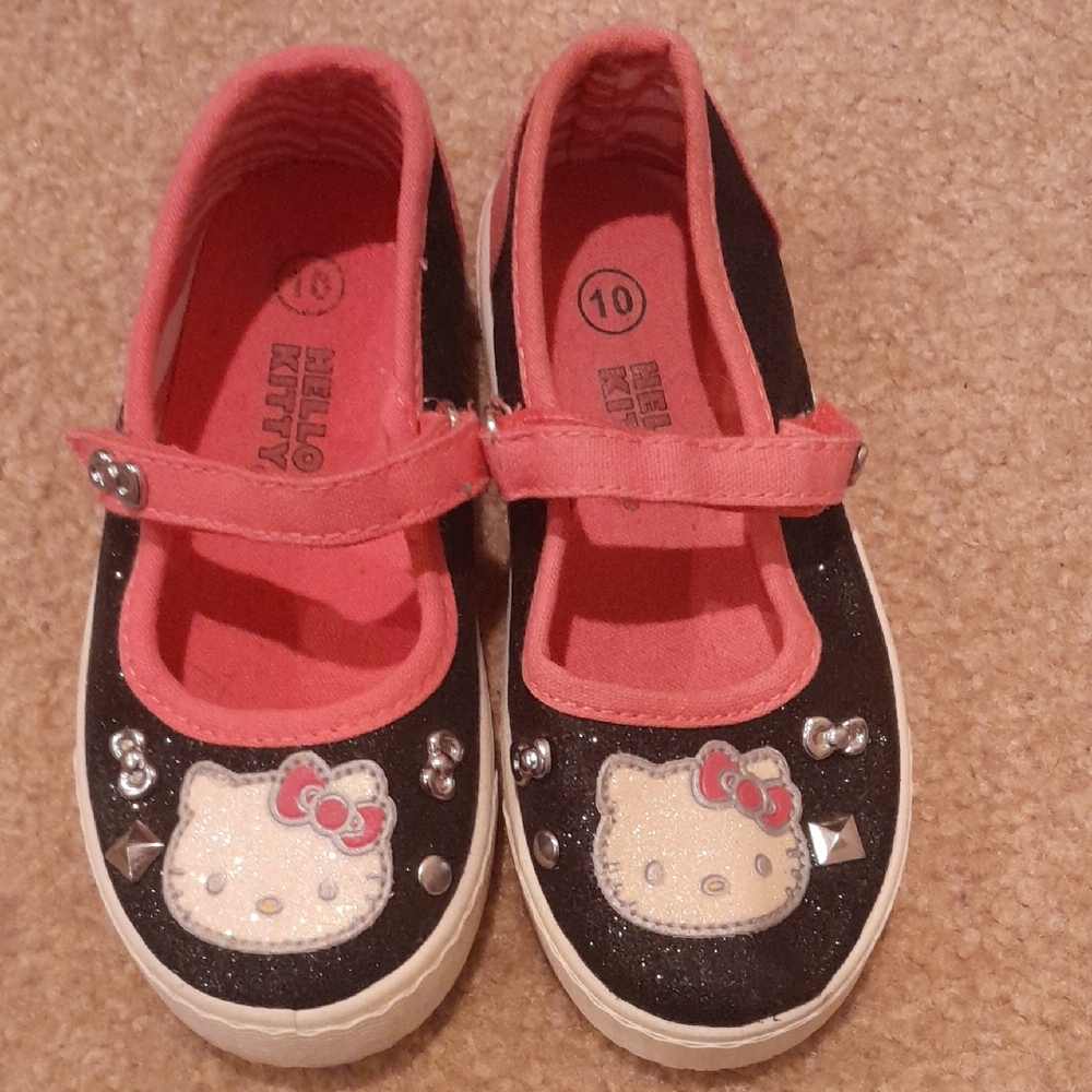 Hello Kitty Sparkly Black and Pink Shoes, Girld Size 10